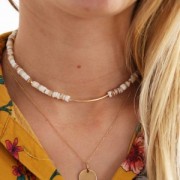 Perles rondelles Heishi nacre teintée 5 mm - Beige rosé x62cm