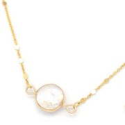 Intercalaire rond 2 anneaux avec perle d'eau douce 18x11 mm - Doré x1