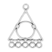 Pendentif chandelier triangle avec 5 anneaux 30x24 mm - Placage Argent fin vieilli