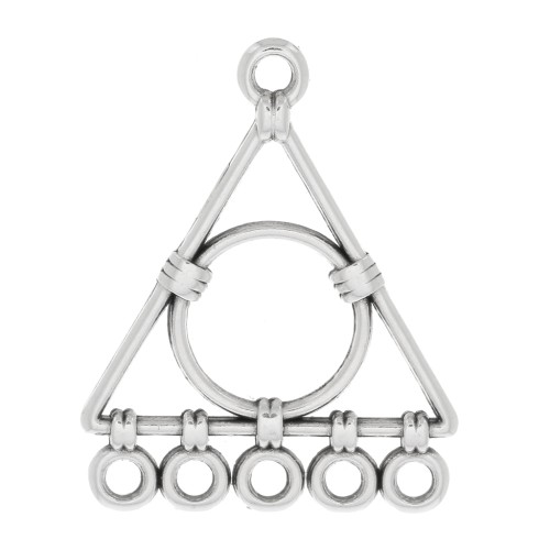 Pendentif chandelier triangle avec 5 anneaux 30x24 mm - Placage Argent fin vieilli