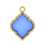 Pendentif forme orientale résine époxy effet vitrail 22.5x16 mm - Doré - Bleu x1|raw }}