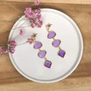 Pendentif forme orientale résine époxy effet vitrail 22.5x16 mm - Doré - Violet x1