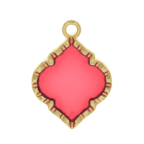 Pendentif forme orientale résine époxy effet vitrail 22.5x16 mm - Doré - Rouge x1