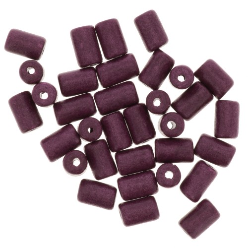 Perles tubes style Heishi en céramique 5x8 mm - Prune mat x10
