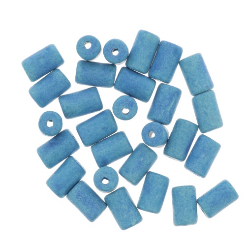 Perles tubes style Heishi en céramique 5x8 mm - Bleu mat x10