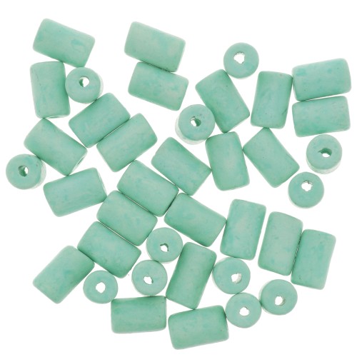 Perles tubes style Heishi en céramique 5x8 mm - Vert turquoise mat x10