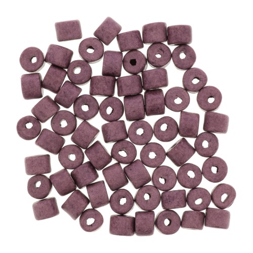 Perles tubes style Heishi en céramique 5x4 mm - Mauve mat x20