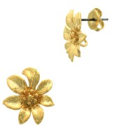 Clous d'oreilles fleur 15.5 mm avec anneau ouvert - Doré à l'or fin x2|raw }}