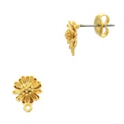 Clous d'oreilles marguerite 11x9 mm avec anneau fermé - Doré à l'or fin x2|raw }}