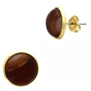 Clous d'oreilles pour cabochon fond plat 12 mm - Doré à l'or fin x2