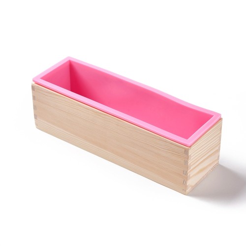 Moule rectangle avec support bois - 26x6.5x7cm pour fabrication de savon - Rose x1