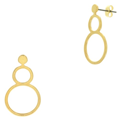 Boucles d'oreilles double cercle évidé 32x18 mm - Doré à l'or fin x2
