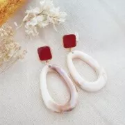 Clous d'oreilles carré en résine époxy 17x15 mm - Doré à l'or fin - Rouge x2