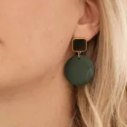 Clous d'oreilles carré en résine époxy 17x15 mm - Doré à l'or fin - Rouge x2