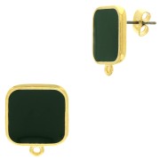 Clous d'oreilles carré en résine époxy 17x15 mm Doré à l'or fin - Vert sapin x2|raw }}
