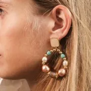 Clous d'oreilles carré en résine époxy 17x15 mm Doré à l'or fin - Bordeaux x2