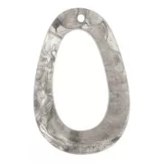 Pendentif goutte évidé 49x32 mm en résine - Marbré Gris x1