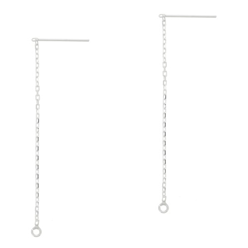 Chaines d'oreilles traversantes  maille rectangle limée 60 mm en Argent 925 x2