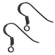 Crochets d'oreilles 16 mm Argent 925 Rhodié Noir x2