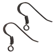 Crochets d'oreilles 16 mm Argent 925 Rhodié Noir x2