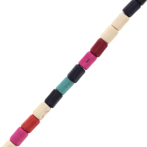 Perles tubes style Heishi 4x6 mm imitation Howlite teintées - Multicolore x39cm
