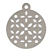 Breloque ronde ajourée fleur 15 mm en Argent 925 Rhodié Noir x1