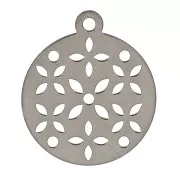 Breloque ronde ajourée fleur 15 mm en Argent 925 Rhodié Noir x1