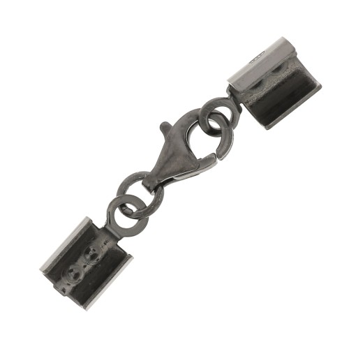 Fermoir mousqueton avec pince à lacet rond 3 mm en Argent 925 Rhodié Noir x1