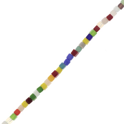 Perles cubes en verre facetté 2 mm - Multicolore x46cm