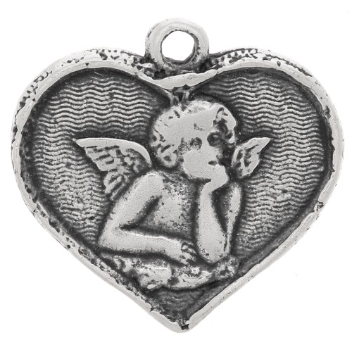 Breloque ange coeur 15x16 mm argenté vieilli x1