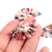 Pendentif demi-soleil 19x38 mm en acétate - Ecaille de tortue - Beige - Rose x1