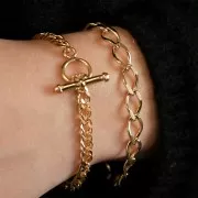 Bracelet maille double Rombo limée 5.4 mm et fermoir T - Plaqué Or 3 microns x18cm