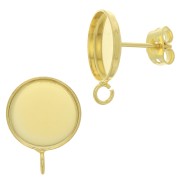 Clous d'oreilles pour cabochon fond plat 12mm - anneau ouvert - Doré à l'or fin x2