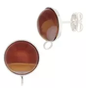 Clous d'oreilles pour cabochon fond plat 12 mm - anneau ouvert - Argenté x2