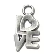 Breloque Love 17 mm Placage Argent fin vieilli x1