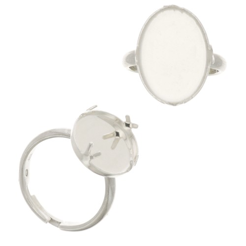 Bague réglable serti pour cabochon fond plat 18x13 mm - Argent 925 x1