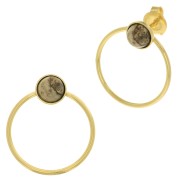 Clous d'oreilles cercle évidé 23x20 mm pour cabochon 6 mm - Doré à l'or fin x2