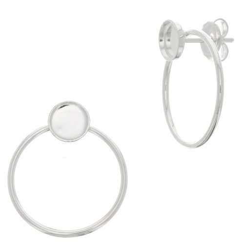 Clous d'oreilles cercle évidé 23x20 mm pour cabochon 6 mm - Placage Argent fin x2