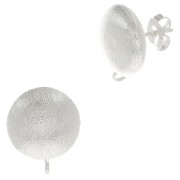 Clous d'oreilles demi-boule striée 14 mm anneau ouvert - Placage Argent fin x2