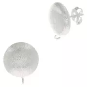Clous d'oreilles demi-boule striée 14 mm anneau ouvert - Placage Argent fin x2