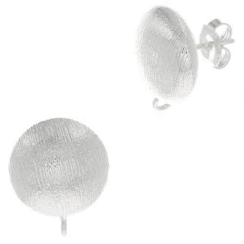 Clous d'oreilles demi-boule striée 14 mm anneau ouvert - Placage Argent fin x2