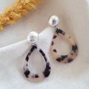 Clous d'oreilles demi-boule striée 14 mm anneau ouvert - Placage Argent fin x2