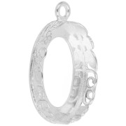Serti pendentif ovale - décor floral - pour cabochon 18 x13 mm - Argent 925 x1
