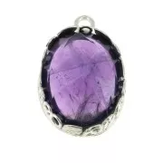 Serti pendentif ovale - décor floral - pour cabochon 18 x13 mm - Argent 925 x1