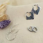 Créoles effet bambou 20 mm - Argent 925 Doré x2