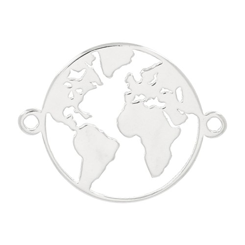 Intercalaire rond carte du monde 2 anneaux 13 mm - Argent 925 x1