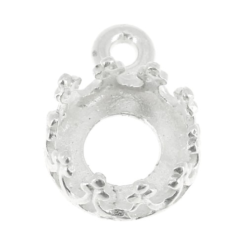 Serti pendentif rond - décor couronne - pour cabochon 6 mm Placage Argent fin x1