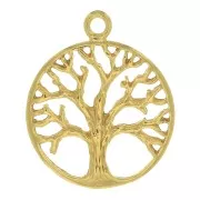 Pendentif rond - motif arbre de vie 24x20 mm - Plaqué Or 3 microns x1
