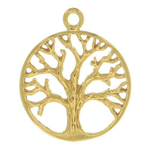 Pendentif rond - motif arbre de vie 24x20 mm - Plaqué Or 3 microns x1