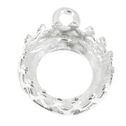 Serti pendentif rond - décor couronne - pour cabochon 8 mm Placage Argent fin x1